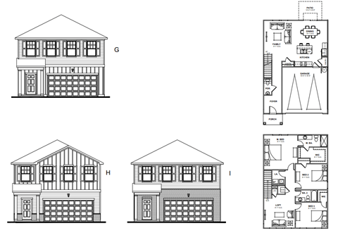 four different plans of a house with a garage
